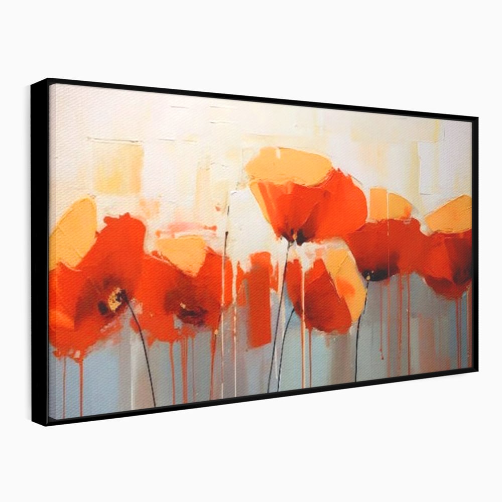 Tablou canvas cu tablou canvas cu maci in ulei, in rama de aluminiu negru